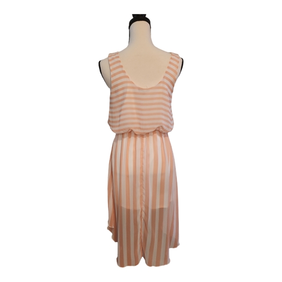 CHARLOTTE RUSSE Pink & White Striped Sleeveless Sheer Overlay Dress Size M - Picture 2 of 4